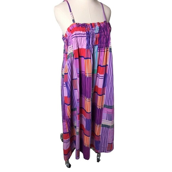 Eloqui Size 14 Shift Dress Smocked Bodice Empire Gathered Color Block Midi Large - Picture 3 of 9